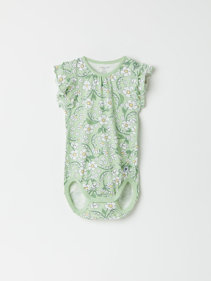 Kortärmad body med volang vitblommig Kortärmad body med volang vitblommig