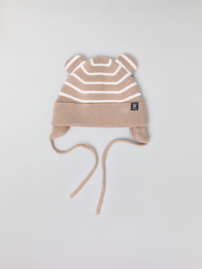 Stickad mössa med öron randig Stickad mössa med öron randig