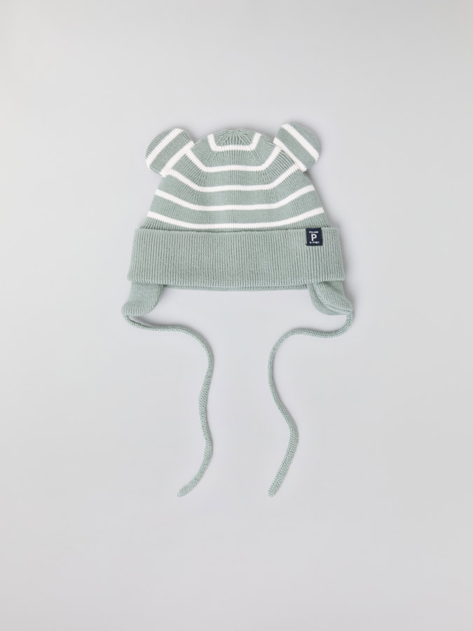 Stickad mössa med öron randig Stickad mössa med öron randig