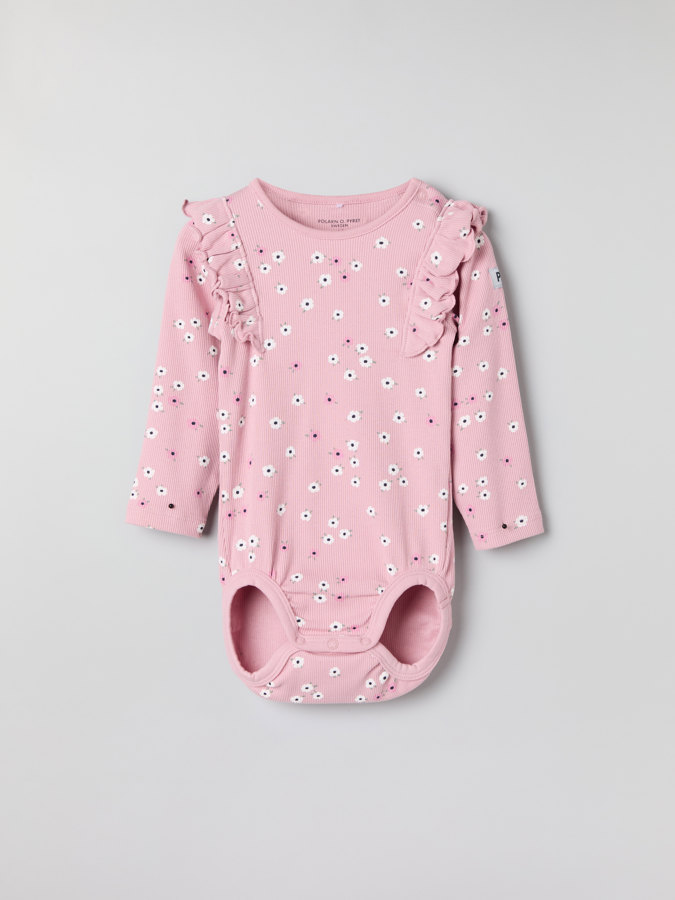 Ribbad body med volanger blommig Ribbad body med volanger blommig