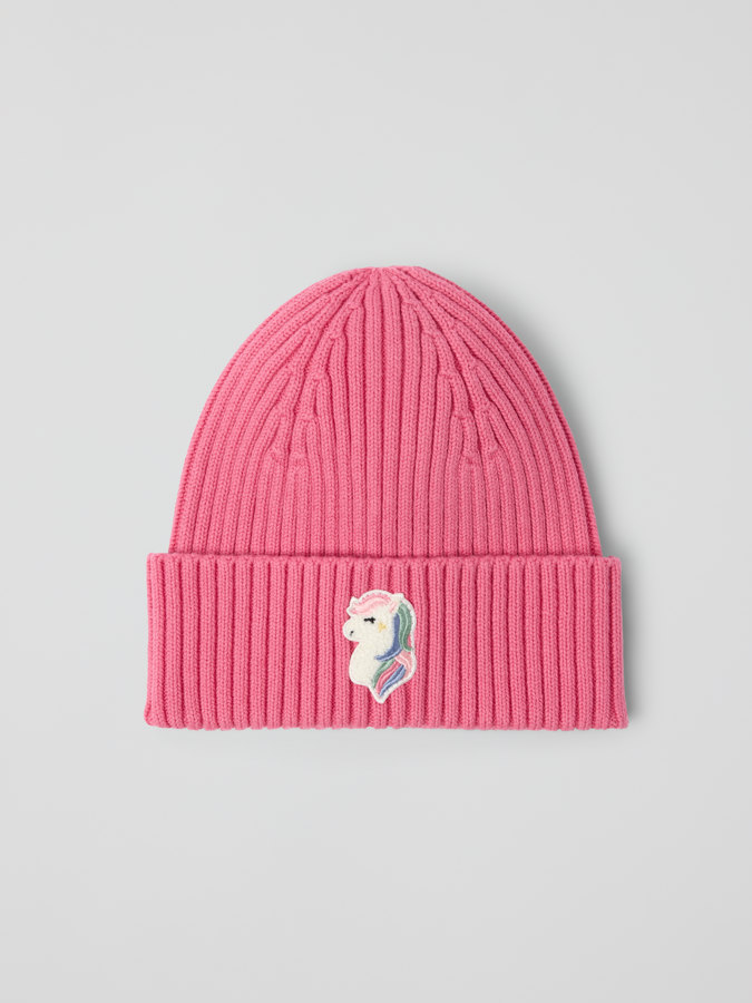 Ribbstickad mössa med applikation Ribbstickad mössa med applikation