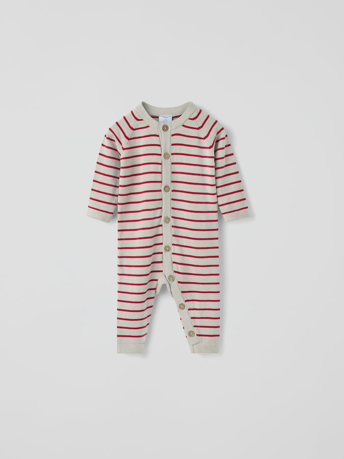 Stickad overall randig baby
